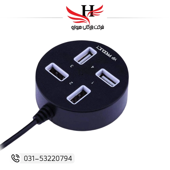 هاب سیم دار ایکس پی XP-813 چهار پورت USB مناسب افزایش پورت لپ تاپ و کامپیوتر